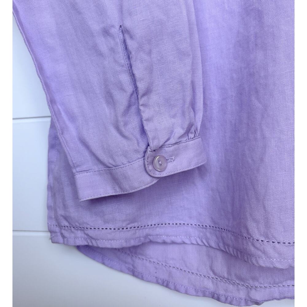 LL Bean Purple Linen Tunic Top Collarless Button Front Pintuck Pleats XL - Picture 4 of 15
